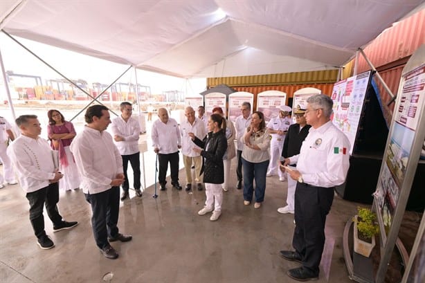 Claudia Sheinbaum y Nahle supervisan infraestructura portuaria en Veracruz