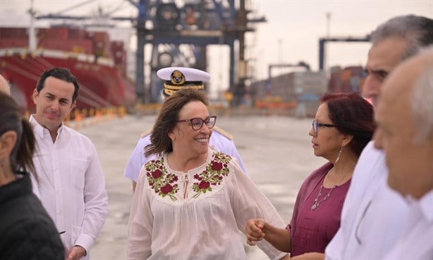 Claudia Sheinbaum y Nahle supervisan infraestructura portuaria en Veracruz