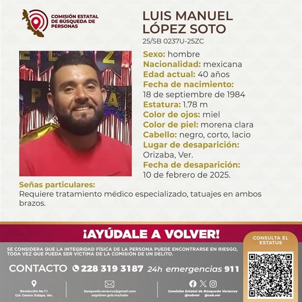 Luis Manuel López Soto desapareció en Orizaba; requiere tratamiento médico