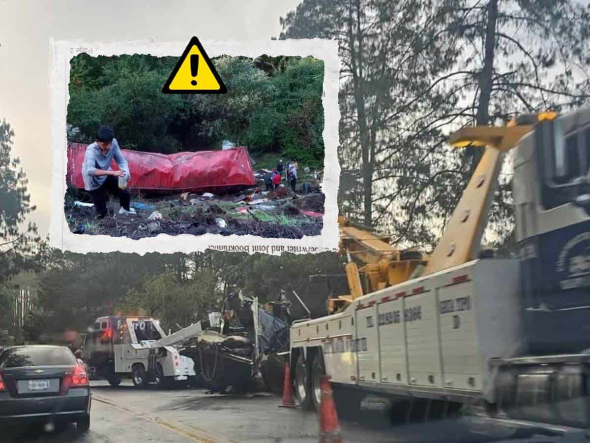 Tráiler cae a un barranco en la carretera Xalapa-Perote; se desata rapiña