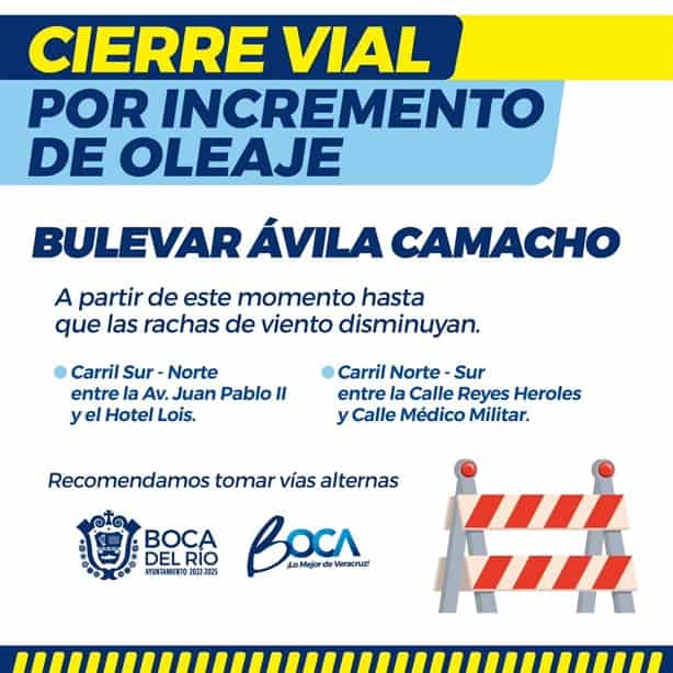 Cierran el bulevar Manuel Ávila Camacho en Boca del Río por oleaje elevado