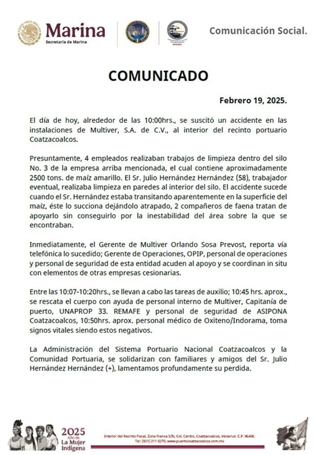 Asipona Coatzacoalcos lamenta muerte de trabajador; así ocurrió la tragedia