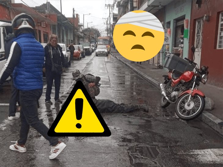 Derrapa motociclista en el centro de Orizaba y termina hospitalizado