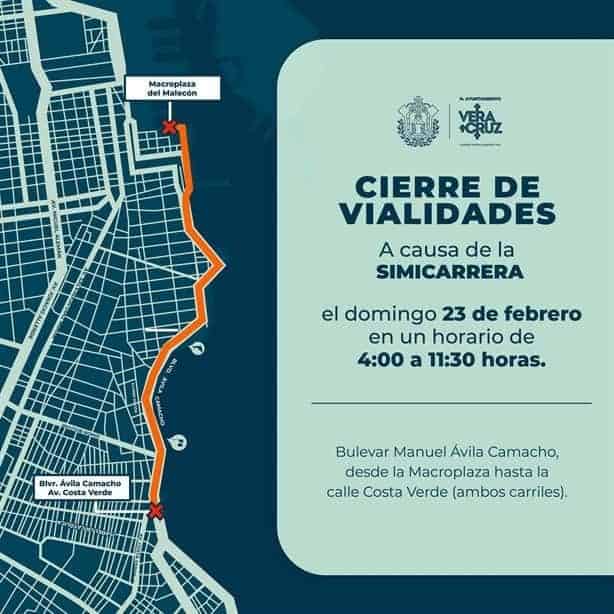 Cierre vial en Veracruz: a esta hora inicia el bloqueo de calles por carrera deportiva este domingo 23 de febrero