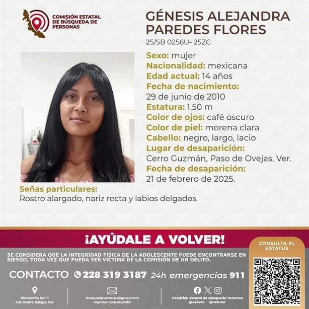 Buescan familiares a Génesis Alejandra, quien desapareció en Paso de Ovejas