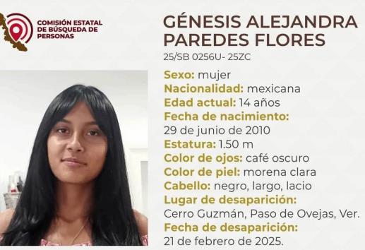 Buescan familiares a Génesis Alejandra, quien desapareció en Paso de Ovejas