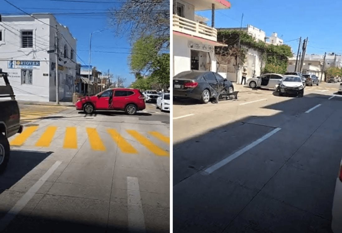 Mujer ocasiona aparatosa carambola en el fraccionamiento Faros en Veracruz