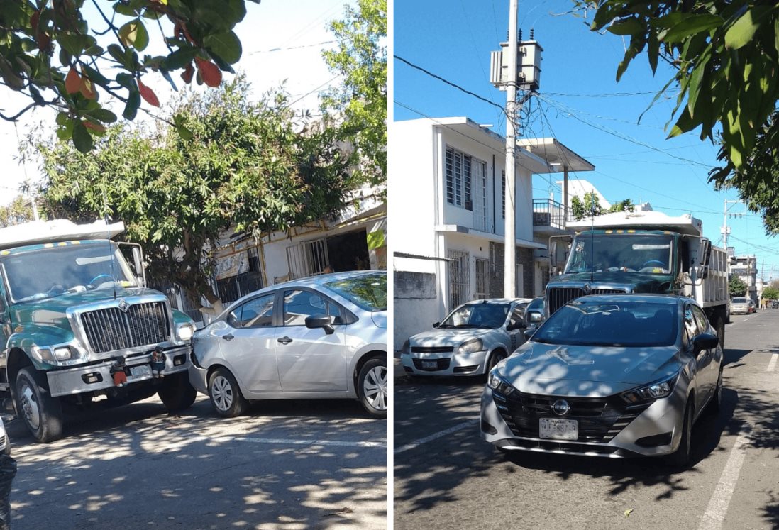 Camión volteo choca contra auto en la colonia Centro de Veracruz