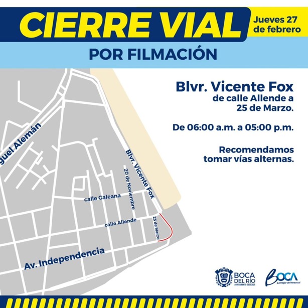 Por filmaciones anuncian cierre vial en el bulevar Vicente Fox en Boca del Río