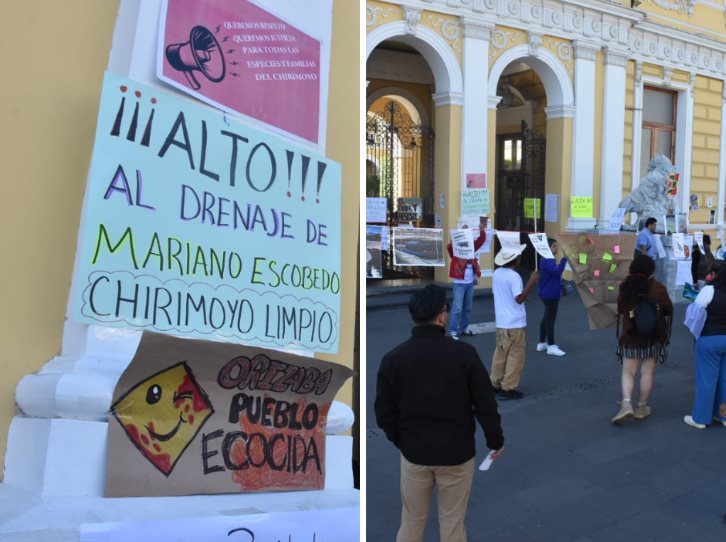 Protestan en Palacio Municipal de Orizaba; exigen frenar contaminación en humedal El Chirimoyo (+Video)