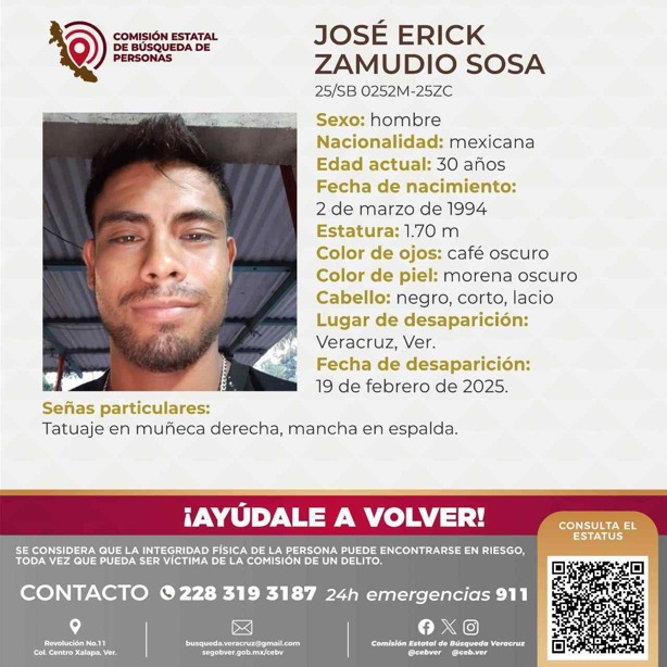 Buscan a José Erick de 30 años desaparecido en la ciudad de Veracruz