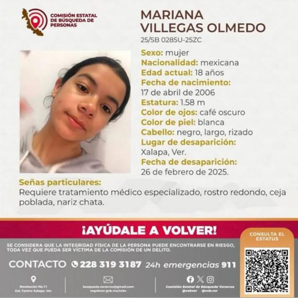 Mariana Villegas es buscada tras desaparecer en Xalapa; requiere de atención médica