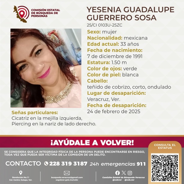 Yesenia Guadalupe desapareció hace 4 días en la ciudad de Veracruz