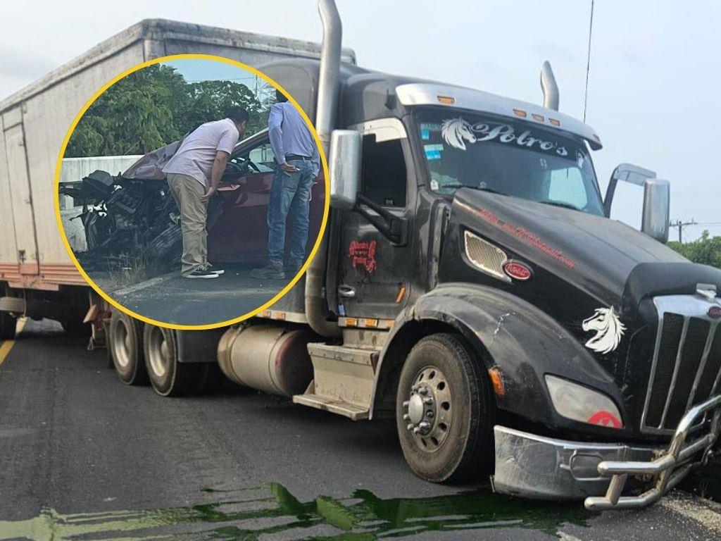 Automóvil se estrella de frente contra tráiler en la antigua Minatitlán-Coatzacoalcos