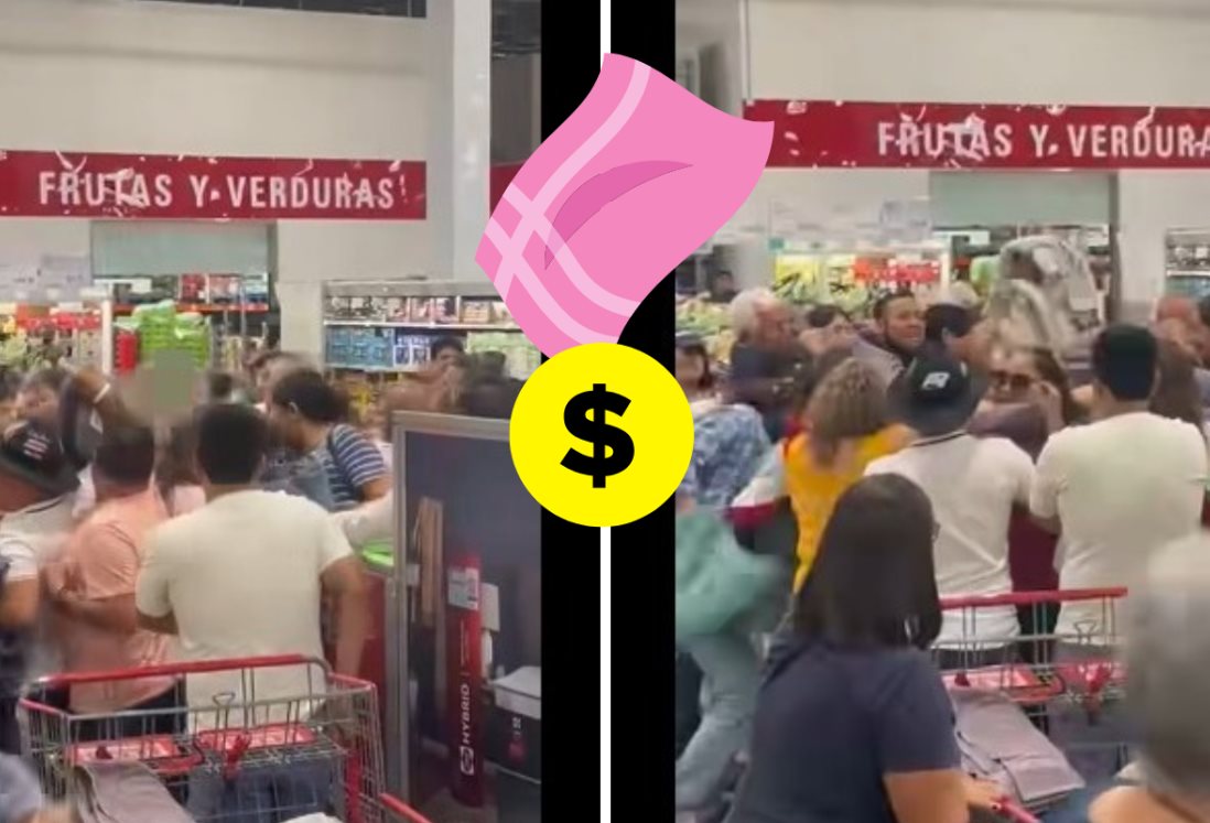 Se amontonan personas para comprar toallas de baño en supermercado de Boca del Río | VIDEO