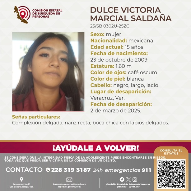 Desaparece Dulce Victoria de 15 años en la ciudad de Veracruz