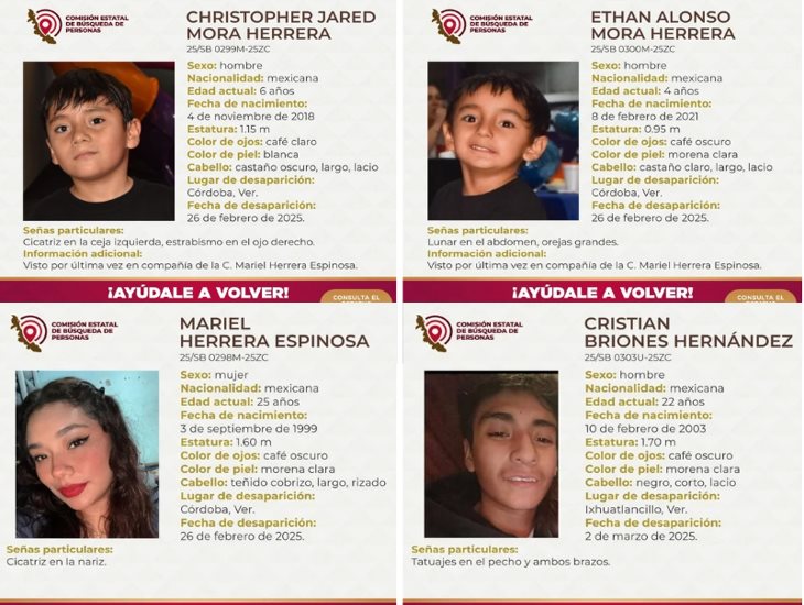 ¿Los has visto?: reportan a 4 desaparecidos en zona centro de Veracruz; entre ellos, dos menores