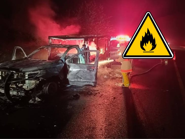 Se incendia camioneta en la autopista Cardel-Totomoxtle, esto pasó