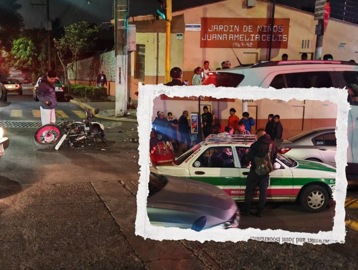 Violento choque entre taxi y motociclista deja un herido en Xalapa