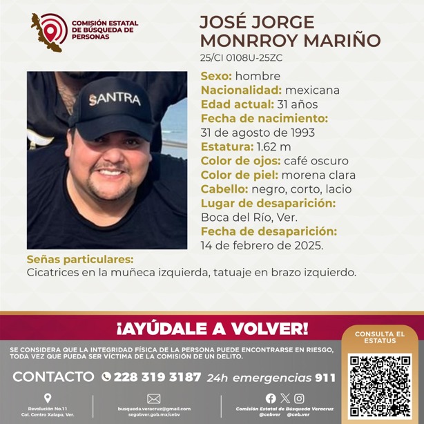 Buscan a José Jorge Monrroy desapareció desde el 14 de febrero en Boca del Río