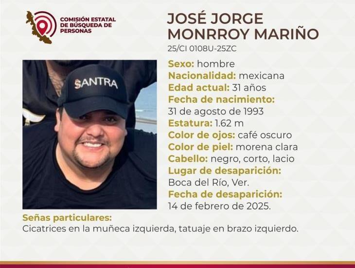 Buscan a José Jorge Monrroy desapareció desde el 14 de febrero en Boca del Río