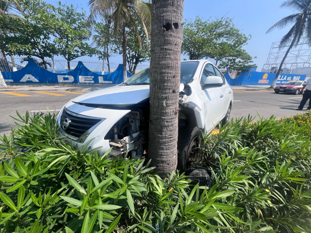 Automovilista se estrella contra palmera en el bulevar Ávila Camacho de Veracruz