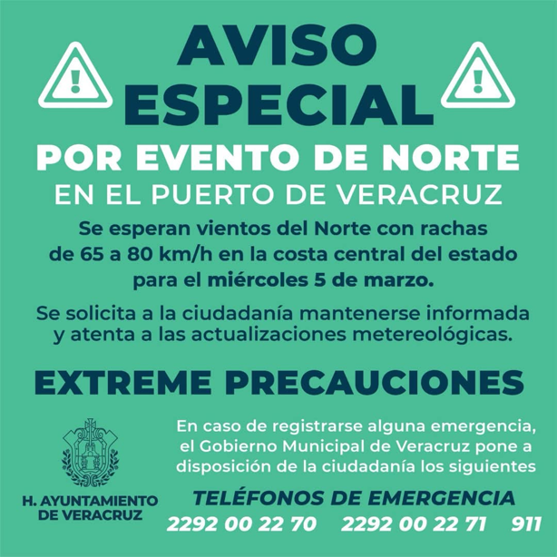 Alertan por norte en Veracruz este 5 de marzo: Pronostican rachas de hasta 80 km