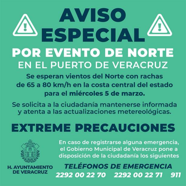 Cambian condiciones del viento por próximo norte en Veracruz; se mantiene la alerta