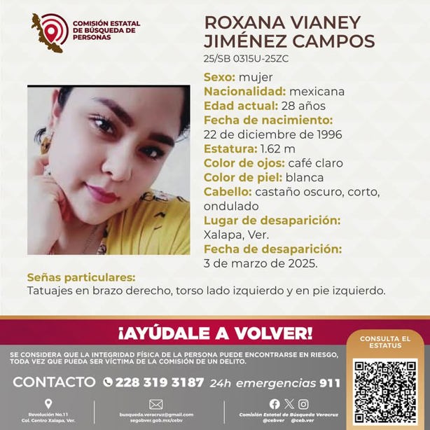 ¿La has visto? Roxana Vianey Jiménez Campos lleva 3 días desaparecida en Xalapa