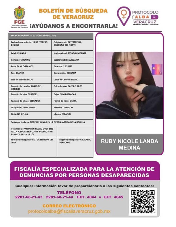 ¿La has visto? Ruby Nicole, adolescente estadounidense, desaparece en Xalapa