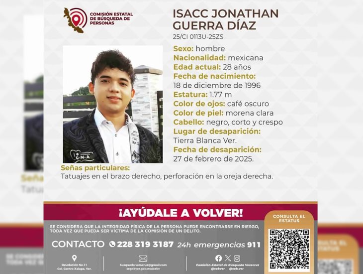 Se busca: Isacc, de 28 años, está desaparecido en Tierra Blanca