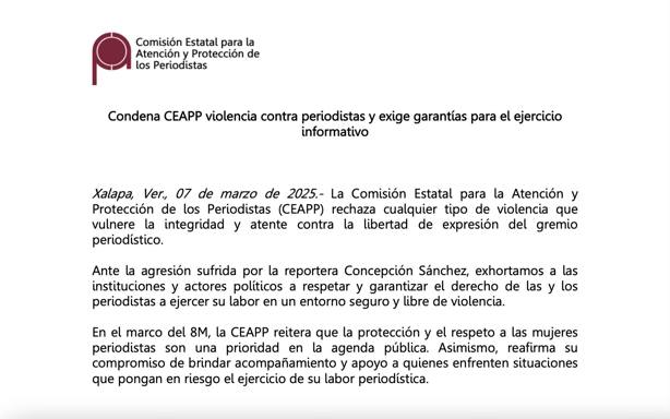 Un día después, Ceapp se pronuncia sobre reportera bloqueada por asistente de titular de Secver