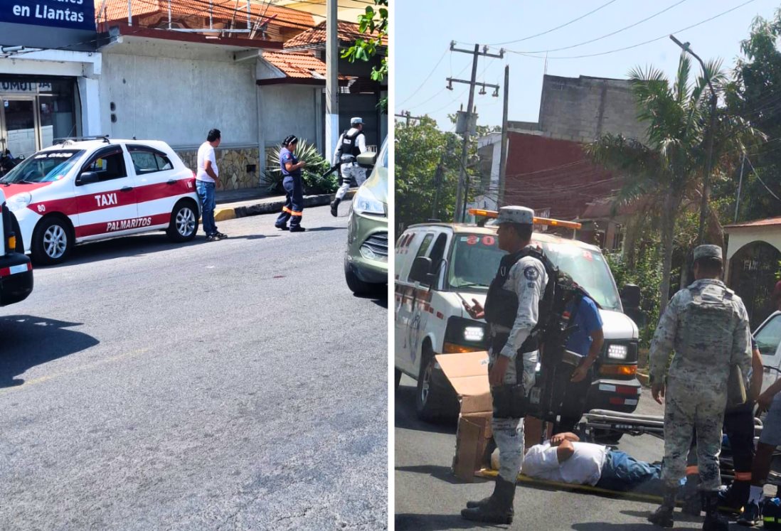 Ciclista se impacta contra la puerta de un taxi en Cardel y resulta lesionado