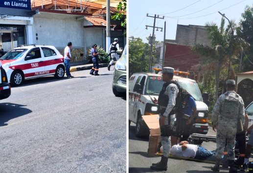 Ciclista se impacta contra la puerta de un taxi en Cardel y resulta lesionado