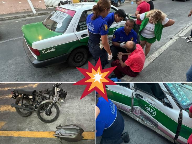 Chocan motociclista y taxi en Xalapa; dos personas heridas