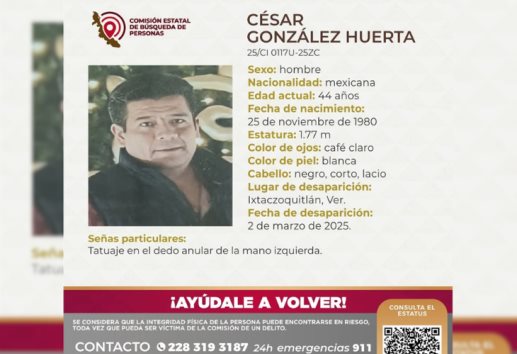 ¿Lo has visto?: Cesar, de 44 años, está desaparecido en Ixtaczoquitlán