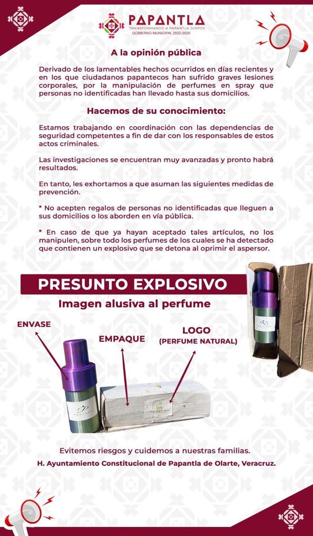 Alertan por perfumes explosivos en Papantla; así operan delincuentes 