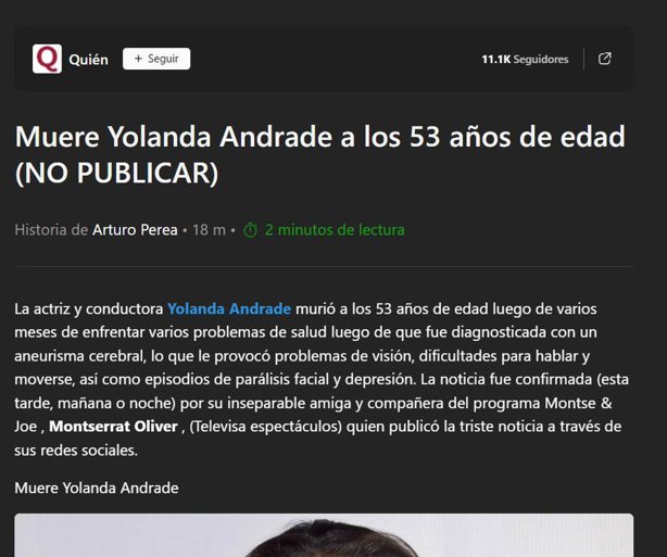 ¿Yolanda Andrade murió?, este es su verdadero estado de salud