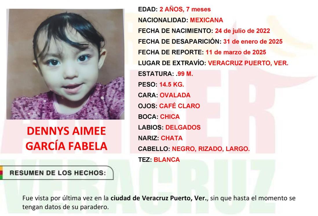 Piden ayuda a la población para encontrar a Dennys Aime de 2 años; desapareció en Veracruz