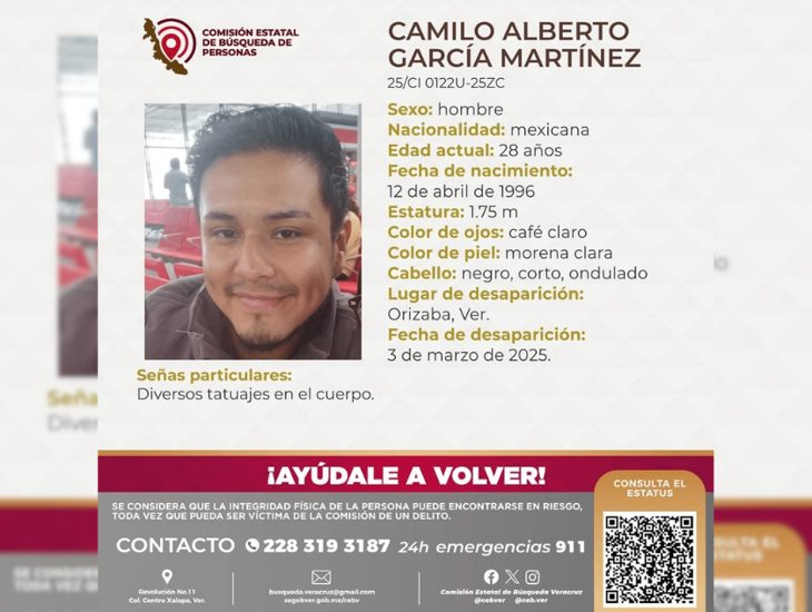 ¿Lo has visto?: Camilo Alberto, de 28 años, está desaparecido en Orizaba 