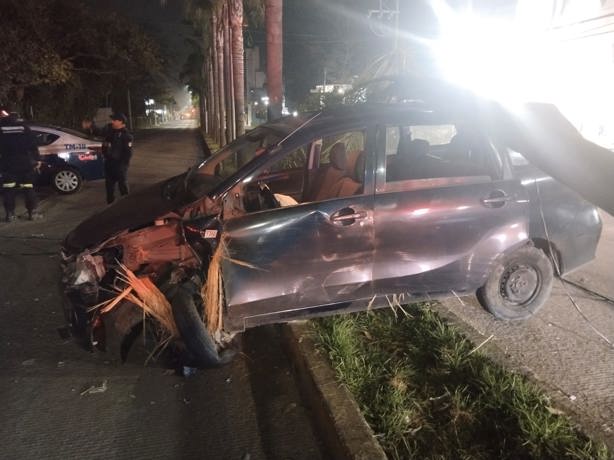 ¿Iba ebrio? Conductor derriba una palmera en bulevar Córdoba-Peñuela