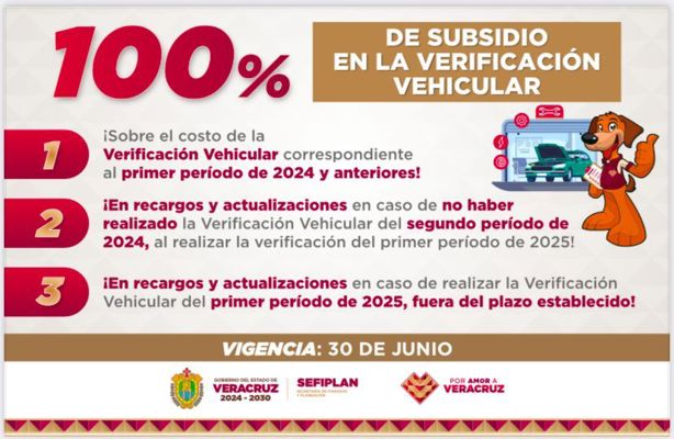 Veracruz ofrece oportunidad de poner al corriente verificaciones vehiculares con subsidios de hasta el 100 %