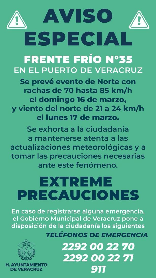 Emiten aviso especial por evento de norte en Veracruz