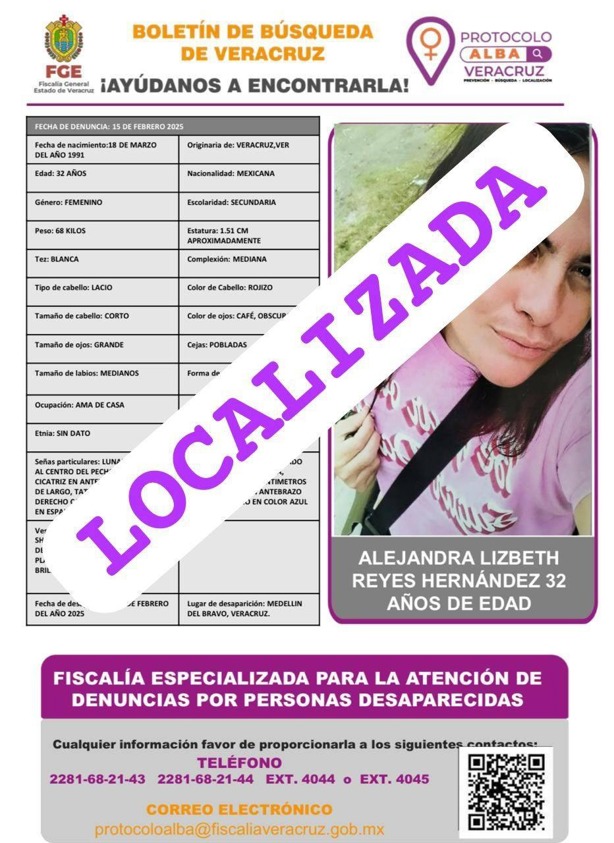 Localizan con vida a Alejandra Lizbeth tras un mes desaparecida en Medellín de Bravo