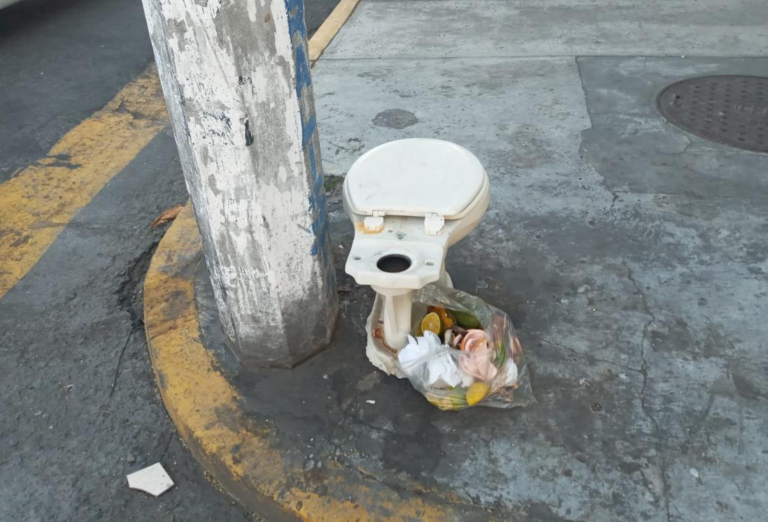 Vecinos denuncian presencia de inodoro en avenida Vicente Guerrero y Mario Molina en Veracruz