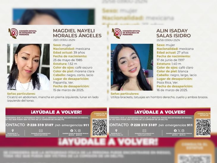 ¿Las has visto?: Reportan a dos mujeres desaparecidas en Poza Rica y Papantla