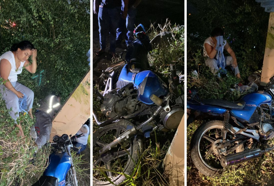 Pareja en moto sufre accidente en fraccionamiento Hacienda Sotavento