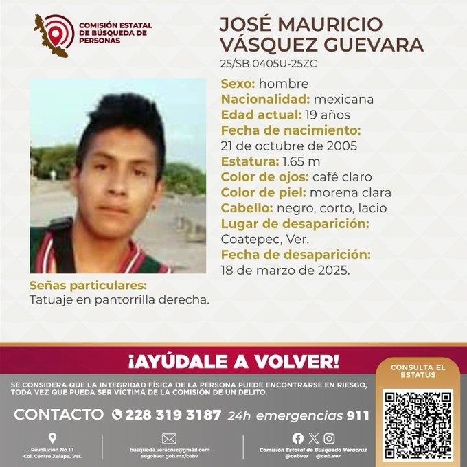 Coatepec en alerta, joven José Mauricio Vásquez desaparecido y no hay pistas