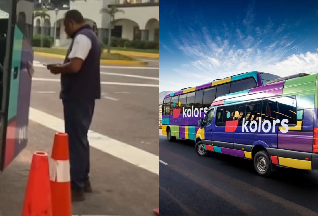 Pasajera de Kolors en Veracruz capta en VIDEO agresión de chofer que no quiso bajarlos y se los llevó hasta Plaza Américas