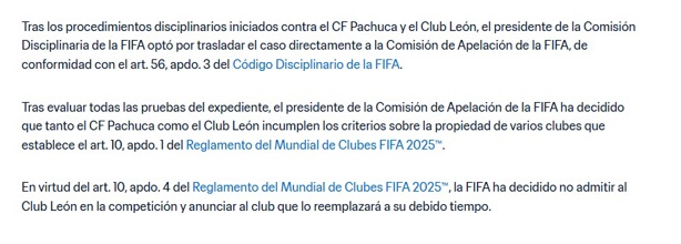 Oficial: FIFA dejaría fuera al León del Mundial de Clubes 2025